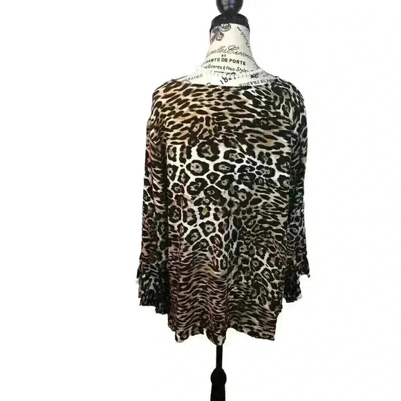 Karen Kane Plus Size 0X  Leopard Print Blouse Bell Sleeves L/S USA Made - Picture 7 of 7